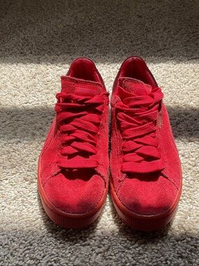 Women’s Red Puma Suede Low-Top Sneakers